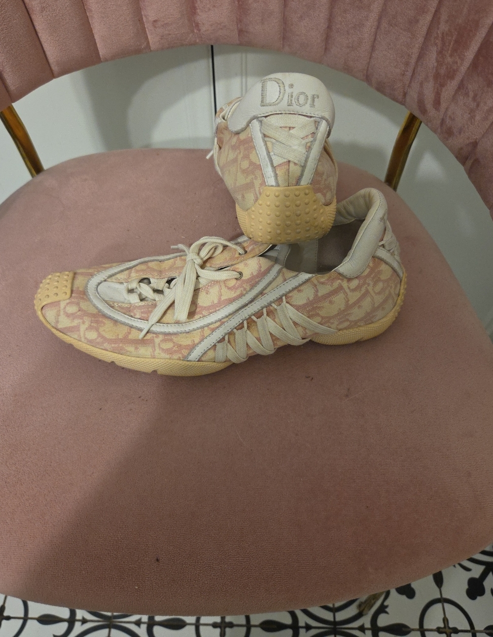 Dior Beige and Pink Logo Lace-Up Sneakers